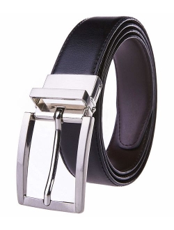 Men's Dress Belt Genuine Leather Reversible Rotated Buckle with 1.25" Wide Strap - Black/Brown