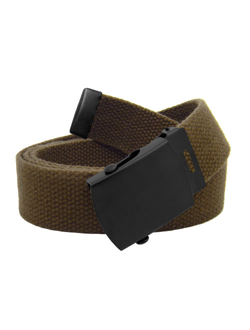 Men's Black Slider Military Belt Buckle with Canvas Web Belt Small Black