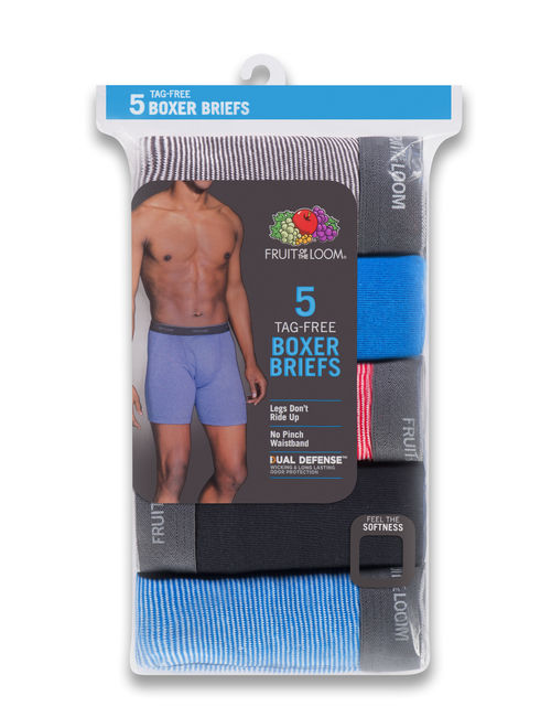 Fruit of the Loom Men's Dual Defense Stripe/Solid Boxer Briefs, 5 Pack