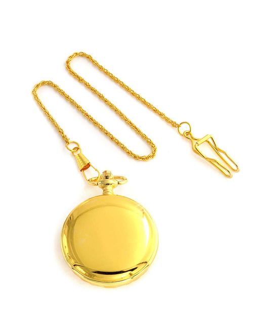 Large Gold Plated Shiny Religious Cross Mens Pocket Watch