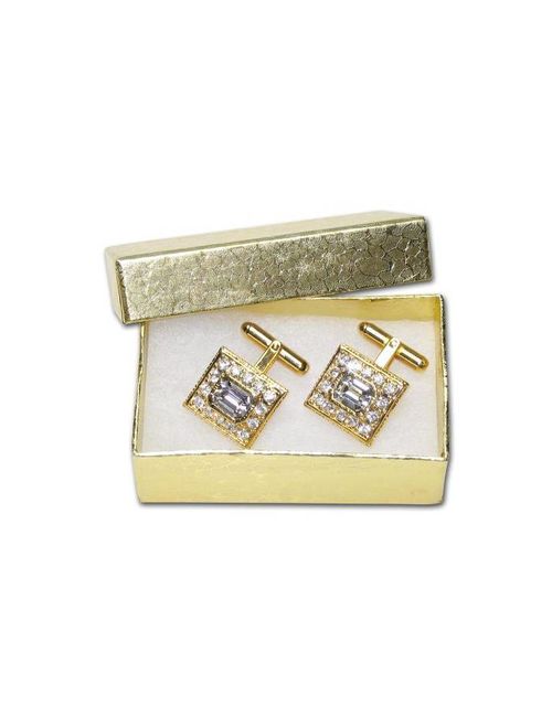 Gold-Tone CuffLinks Square w/ Stones Men's Cuff Links