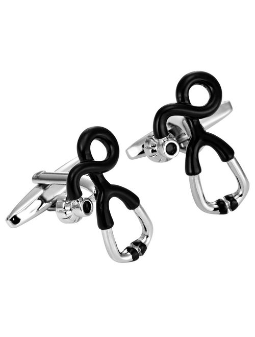 Unusual Doctor Style Stainless Steel Stethoscope Cufflinks for Men (Black, Silver)