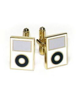 Gold-Tone Men's Cuff Links White MP3 Player Cufflinks