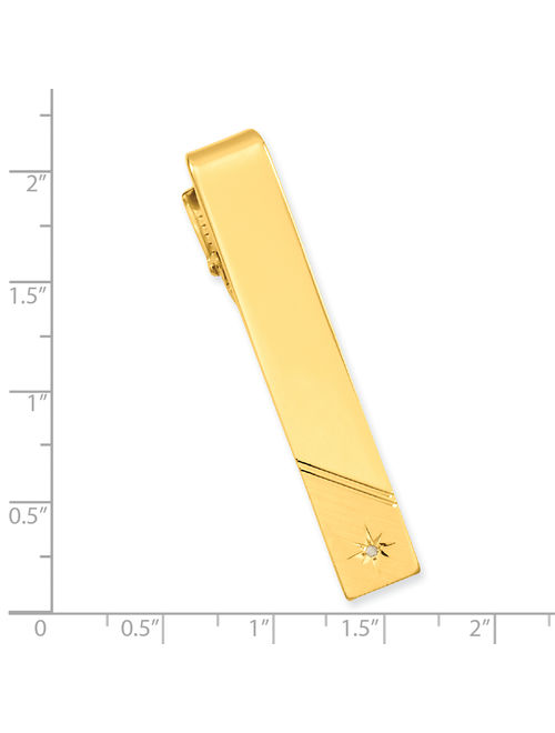 Gold Plated Kelly Waters .01 Ct. Diamond Florentine Tie Bar Man Tac / Fashion Jewelry Dad Mens Gift Set