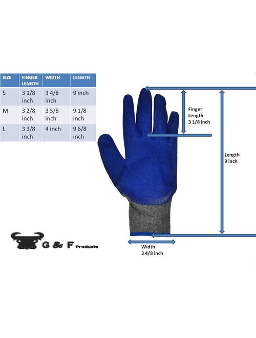 G & F 3100S-DZ Knit Work Gloves, Textured Rubber Latex Coated for Construction, 12-Pairs, Men's Small