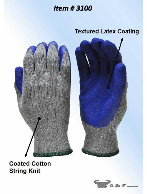 G & F 3100S-DZ Knit Work Gloves, Textured Rubber Latex Coated for Construction, 12-Pairs, Men's Small