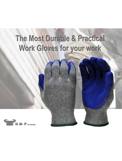 G & F 3100S-DZ Knit Work Gloves, Textured Rubber Latex Coated for Construction, 12-Pairs, Men's Small