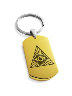 Stainless Steel All Seeing Eye Engraved Dog Tag Keychain Keyring