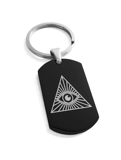 Stainless Steel All Seeing Eye Engraved Dog Tag Keychain Keyring