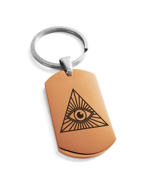 Stainless Steel All Seeing Eye Engraved Dog Tag Keychain Keyring