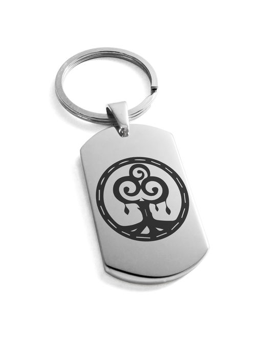 Stainless Steel Nature Magic Rune Engraved Dog Tag Keychain Keyring