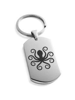 Stainless Steel Legendary Kraken Engraved Dog Tag Keychain Keyring
