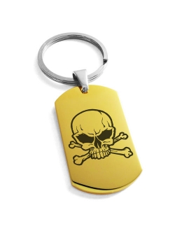 Stainless Steel Pirate Skull & Crossbones Engraved Dog Tag Keychain Keyring