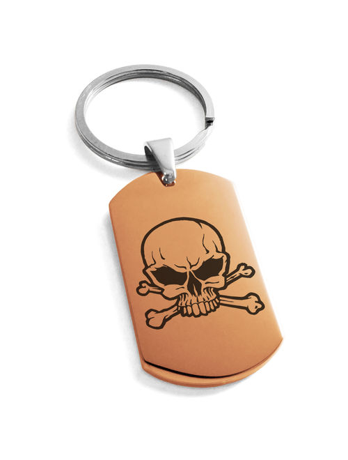 Stainless Steel Pirate Skull & Crossbones Engraved Dog Tag Keychain Keyring