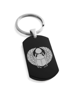 Stainless Steel Scarab Beetle Rising Sun Engraved Dog Tag Keychain Keyring
