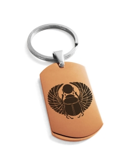 Stainless Steel Scarab Beetle Rising Sun Engraved Dog Tag Keychain Keyring