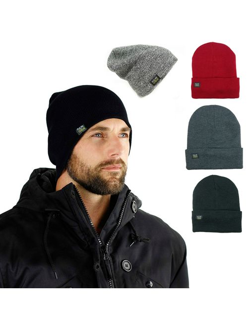 Mens Insulated Thermal Fleece Lined Comfort Daily Soft Beanies Winter Hats (Gray Beanie)