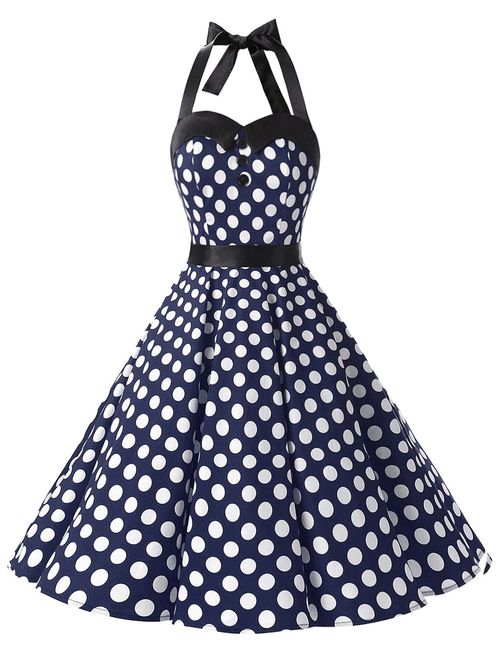 Dressystar Vintage Polka Dot Retro Cocktail Prom Dresses 50's 60's Rockabilly Bandage