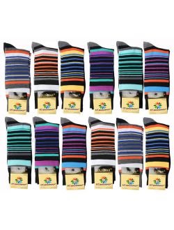 USBingoshop 12 Pairs Men's Striped Fashion Cotton Casual Dress Socks Soft Crew Socks