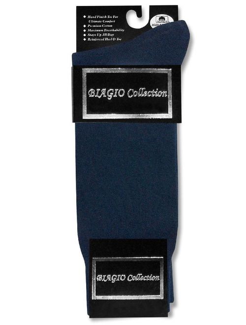 6 Pair of Biagio Solid NAVY BLUE Color Men's COTTON Dress SOCKS