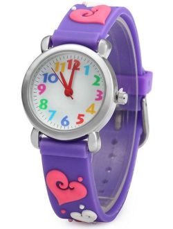 Waterproof 3D Cute Cartoon Digital Silicone Wristwatches Time Teacher Gift for Little Girls Boy Kids Children (Purple -Love)