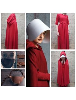 The Handmaid's Tale Costume Handmaid's tale Dress Red Hooded Cloak Bonnet Cap Leather Gag Bondage Halloween Costume Cosplay Renaissance BDSM