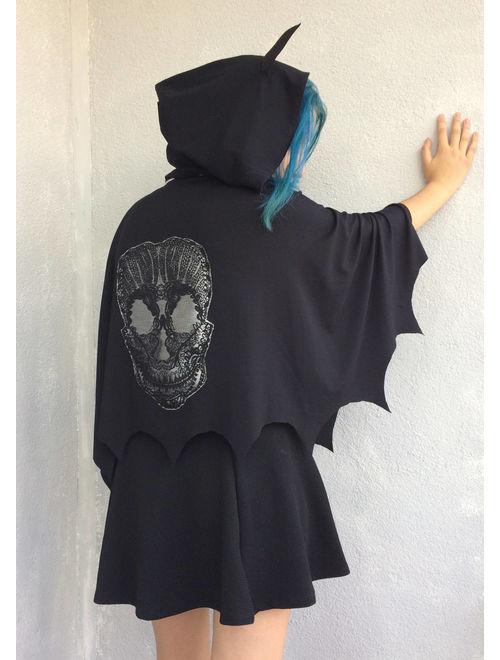 Bat Hooded Cape, Skull Halloween Costume, Spooky Hooded Cape, Skull Women Pelerine, Cosplay Hoodie, Hooded Coverup, Kids Party Cape