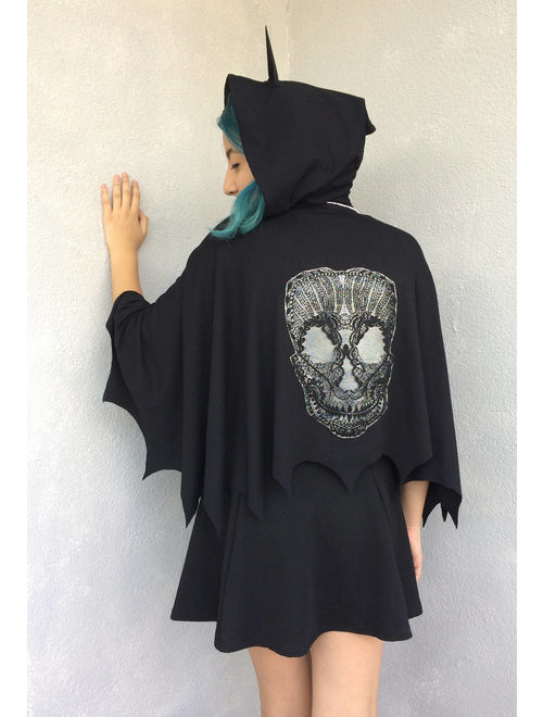 Bat Hooded Cape, Skull Halloween Costume, Spooky Hooded Cape, Skull Women Pelerine, Cosplay Hoodie, Hooded Coverup, Kids Party Cape