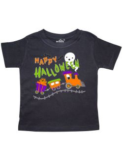 Happy Halloween- train with pumpkins, bats, cat,and ghost Toddler T-Shirt
