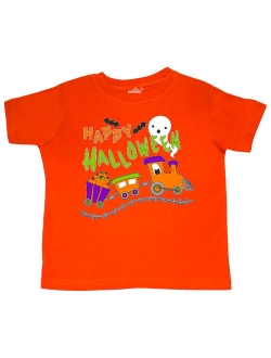 Happy Halloween- train with pumpkins, bats, cat,and ghost Toddler T-Shirt