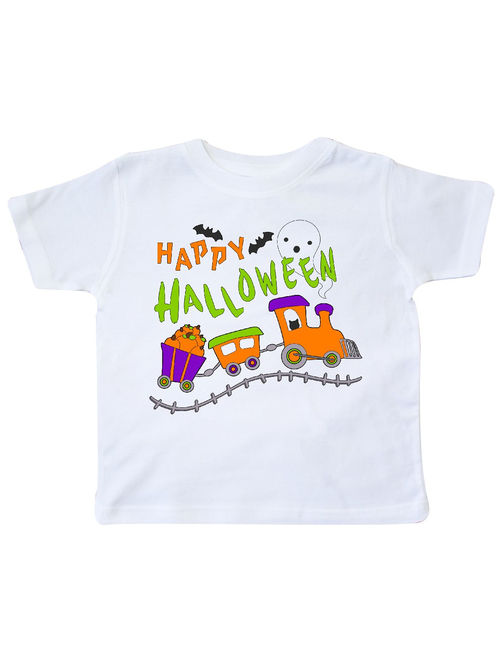 Happy Halloween- train with pumpkins, bats, cat,and ghost Toddler T-Shirt