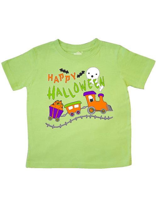 Happy Halloween- train with pumpkins, bats, cat,and ghost Toddler T-Shirt