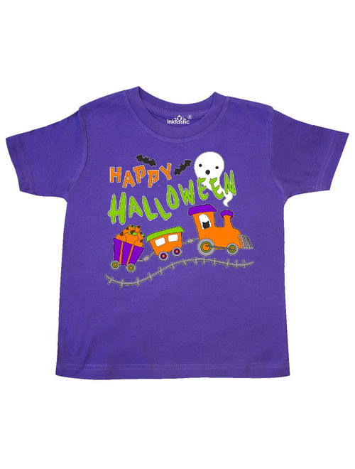 Happy Halloween- train with pumpkins, bats, cat,and ghost Toddler T-Shirt