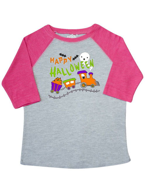 Happy Halloween- train with pumpkins, bats, cat,and ghost Toddler T-Shirt