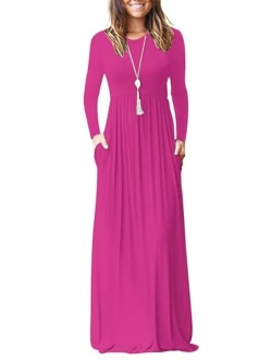 AUSELILY Women Long Sleeve Loose Plain Maxi Dresses With Pockets