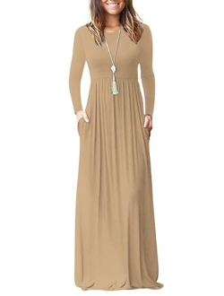 AUSELILY Women Long Sleeve Loose Plain Maxi Dresses With Pockets