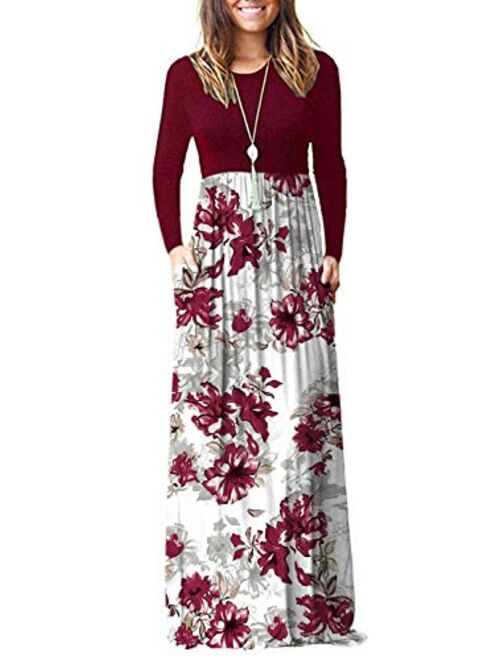 AUSELILY Women Long Sleeve Loose Plain Maxi Dresses With Pockets