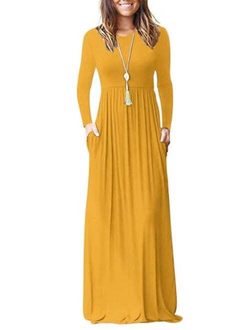 AUSELILY Women Long Sleeve Loose Plain Maxi Dresses With Pockets