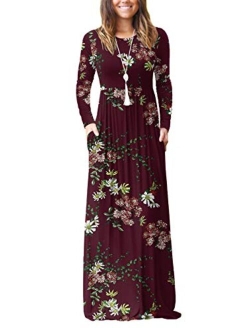 VIISHOW Long Sleeve Loose Plain Empire Waist Maxi Dresses Casual Long Dresses With Pockets