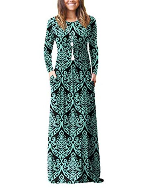 VIISHOW Long Sleeve Loose Plain Empire Waist Maxi Dresses Casual Long Dresses With Pockets