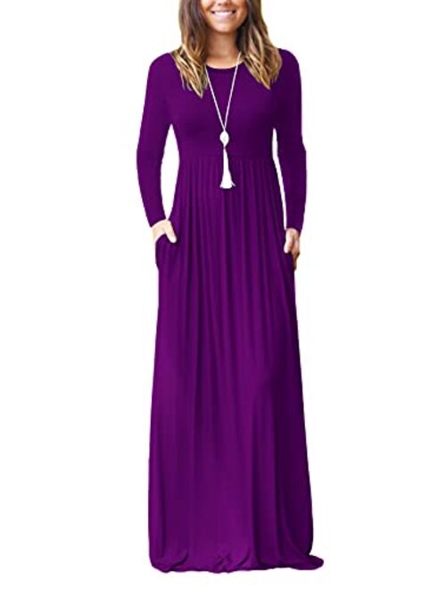 VIISHOW Long Sleeve Loose Plain Empire Waist Maxi Dresses Casual Long Dresses With Pockets