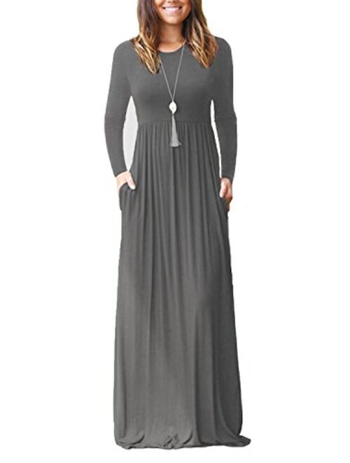 VIISHOW Long Sleeve Loose Plain Empire Waist Maxi Dresses Casual Long Dresses With Pockets