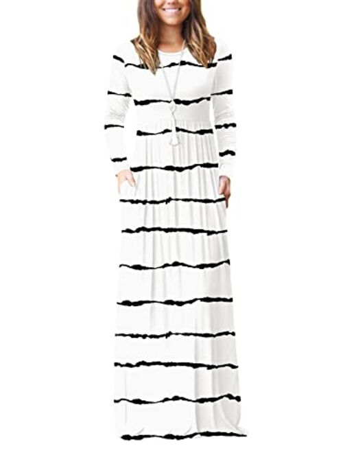 VIISHOW Long Sleeve Loose Plain Empire Waist Maxi Dresses Casual Long Dresses With Pockets