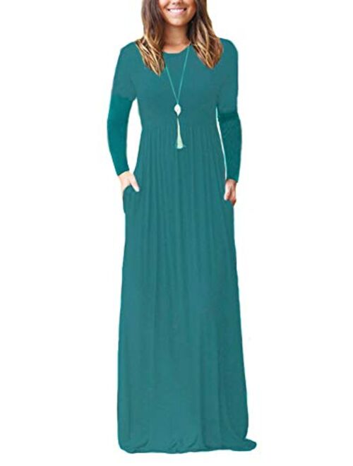 VIISHOW Long Sleeve Loose Plain Empire Waist Maxi Dresses Casual Long Dresses With Pockets