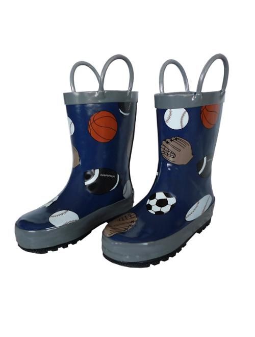 Navy Sports Balls Toddler Boys Rain Boots 5-10