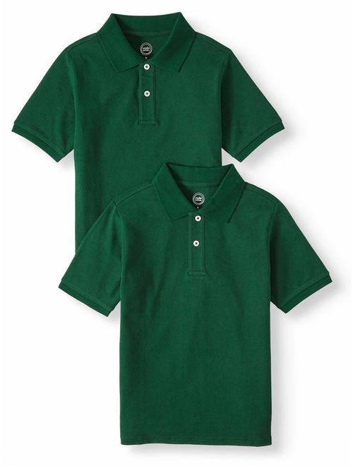 Wonder Nation Boys School Uniform Short Sleeve Pique Polos, 2-piece Multipack (Little Boys & Big Boys)