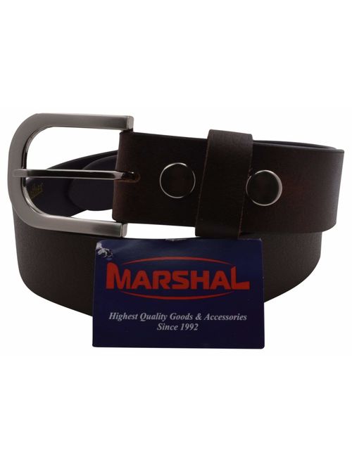 Durable Genuine Leather Mens Belt with Silver Buckle Black Brown by Marshal