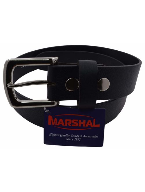 Durable Genuine Leather Mens Belt with Silver Buckle Black Brown by Marshal