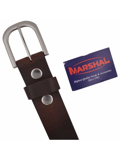 Durable Genuine Leather Mens Belt with Silver Buckle Black Brown by Marshal