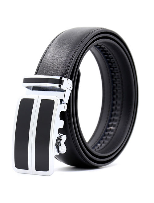 Men's Dress Belt Genuine Leather Automatic Buckle Ratchet Belt, Adjustable Exact Fit Belt